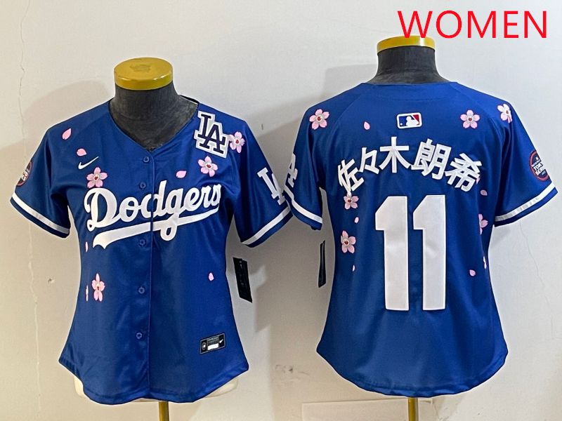 Women Los Angeles Dodgers #11 R.Sasaki Blue Sakura Edition 2025 Nike MLB Jersey style 8->women mlb jersey->Women Jersey